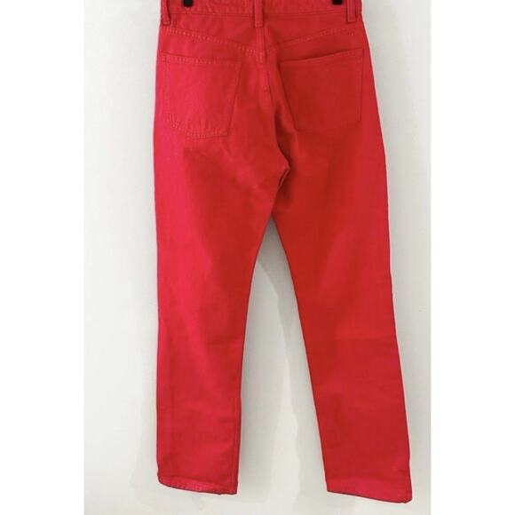 Zara Womens Button Fly Jeans Red Straight Leg High Waist Collection Size 8 - Picture 5 of 11